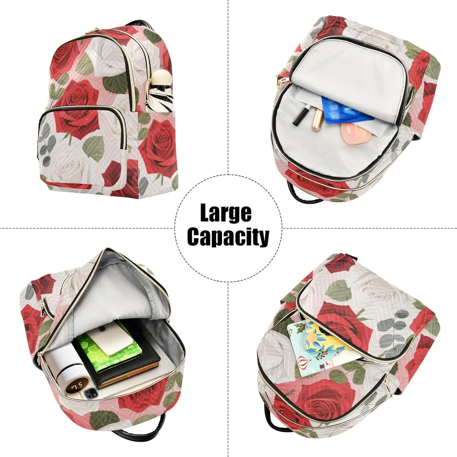 Mini Backpack Quilted Purse for Womens Small Backpack Daypack Rose Print for Travel Daily Work,Multi10