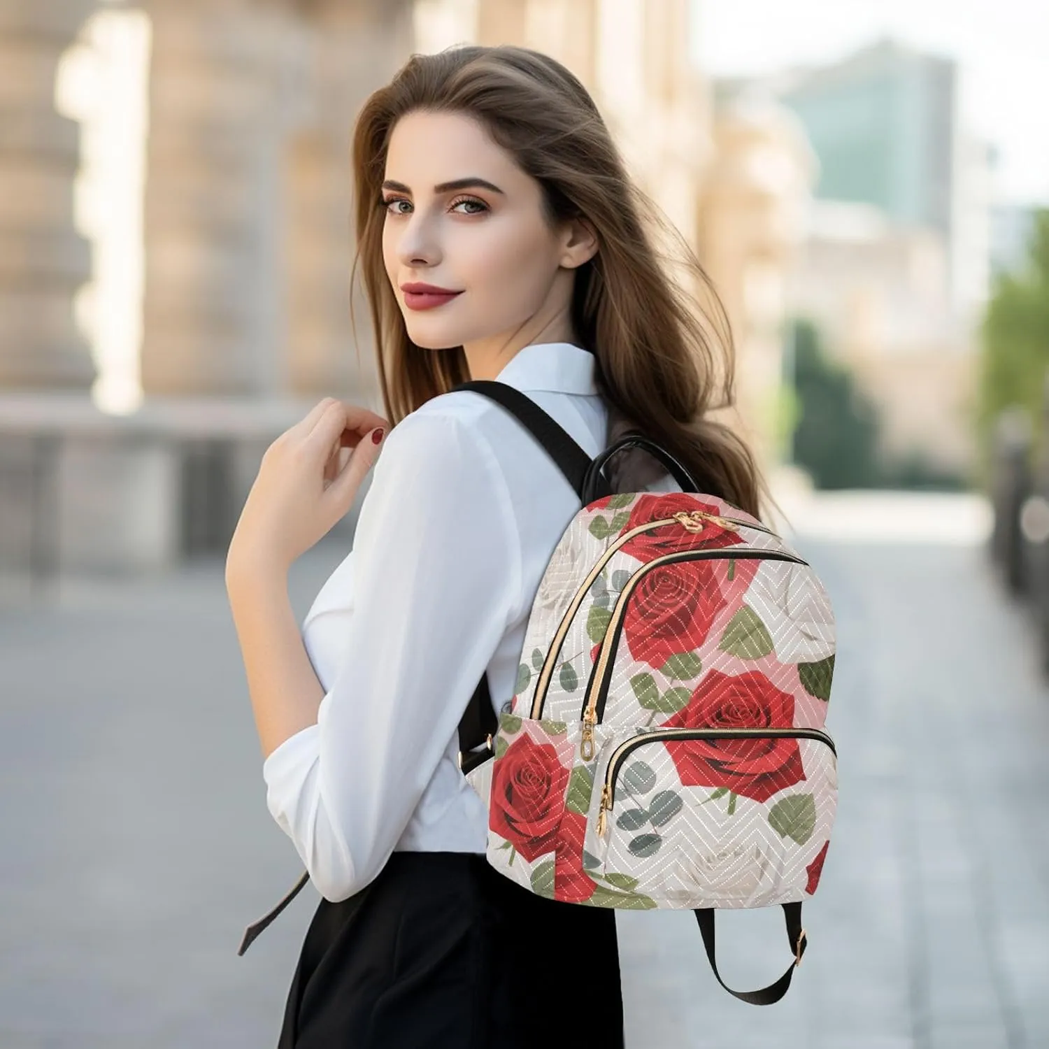 Mini Backpack Quilted Purse for Womens Small Backpack Daypack Rose Print for Travel Daily Work,Multi10