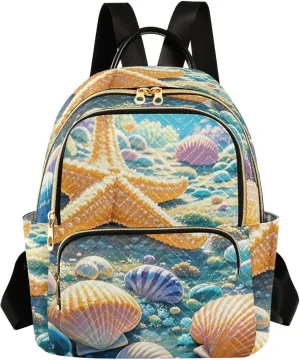 Mini Backpack Quilted Purse for Womens Small Backpack Daypack Starfish Design for Travel Daily Camping,Multi1