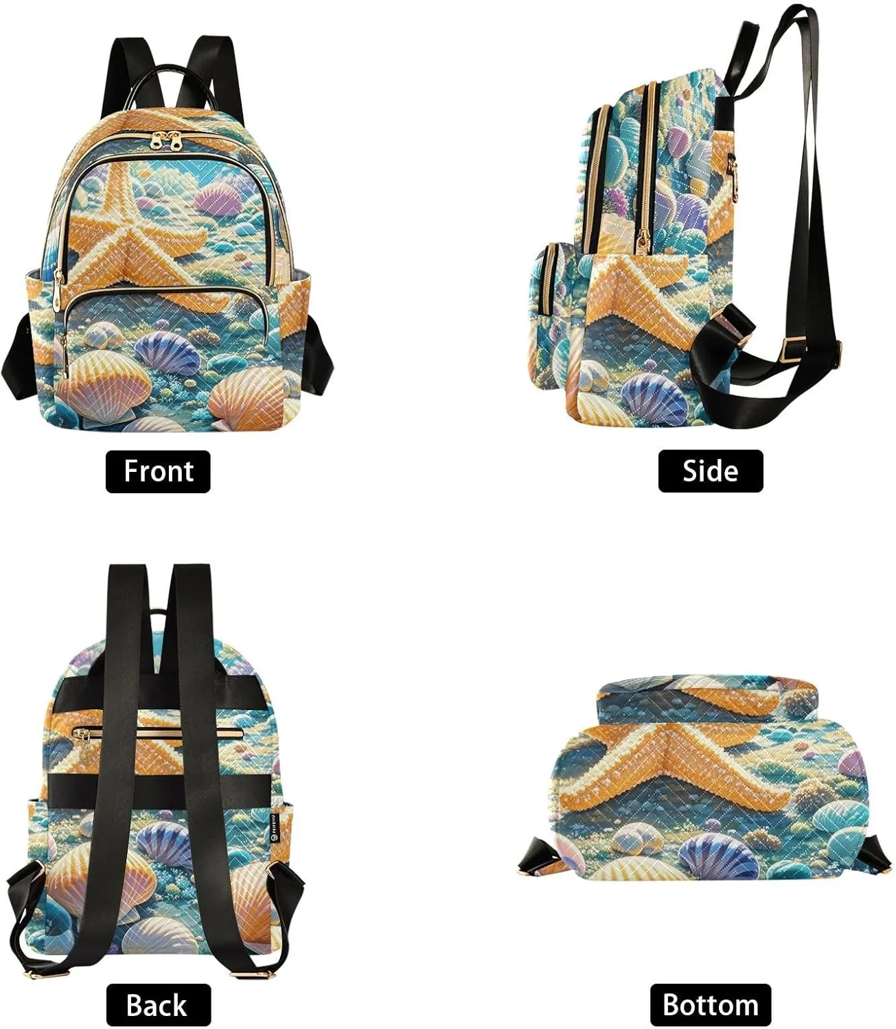 Mini Backpack Quilted Purse for Womens Small Backpack Daypack Starfish Design for Travel Daily Camping,Multi1