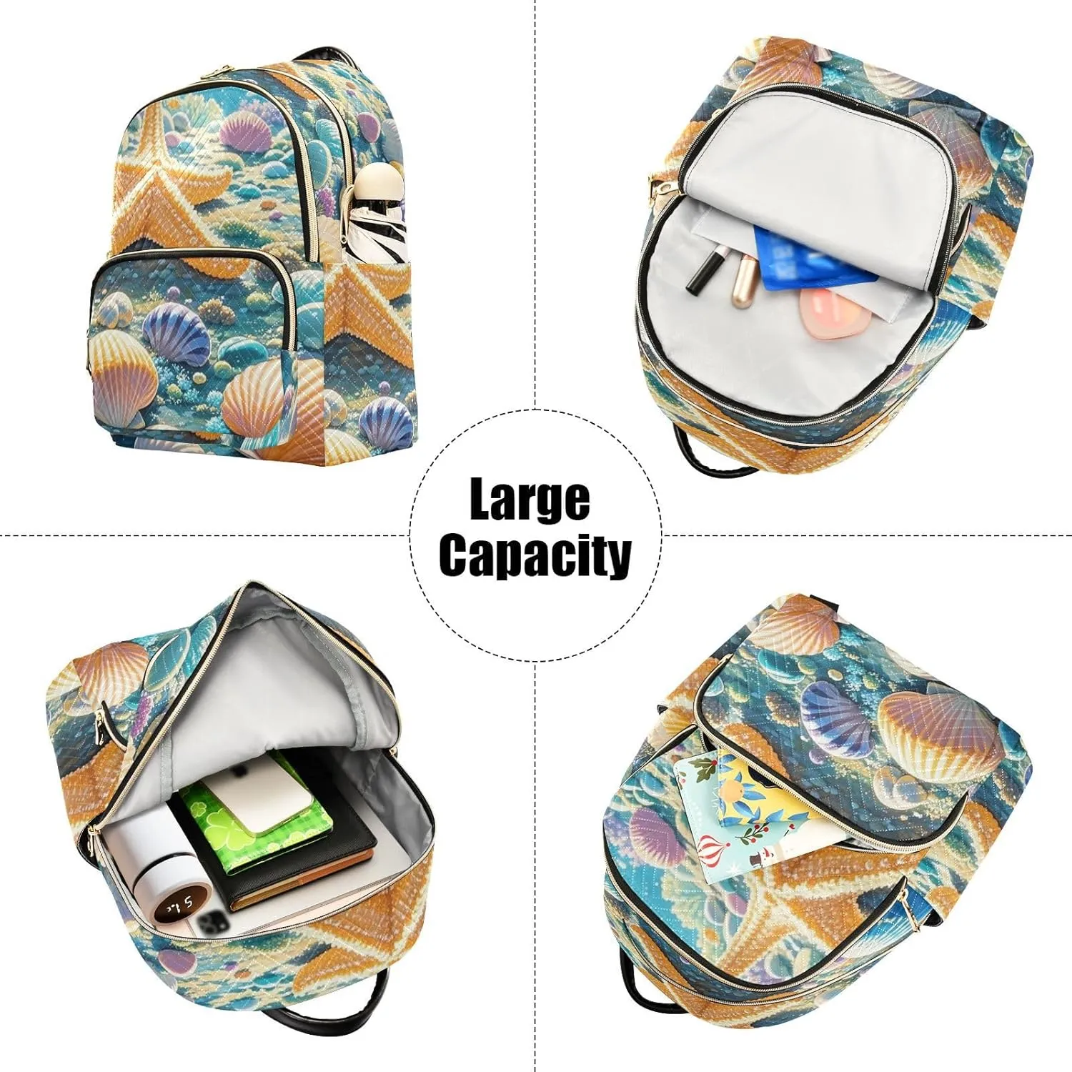 Mini Backpack Quilted Purse for Womens Small Backpack Daypack Starfish Design for Travel Daily Camping,Multi1