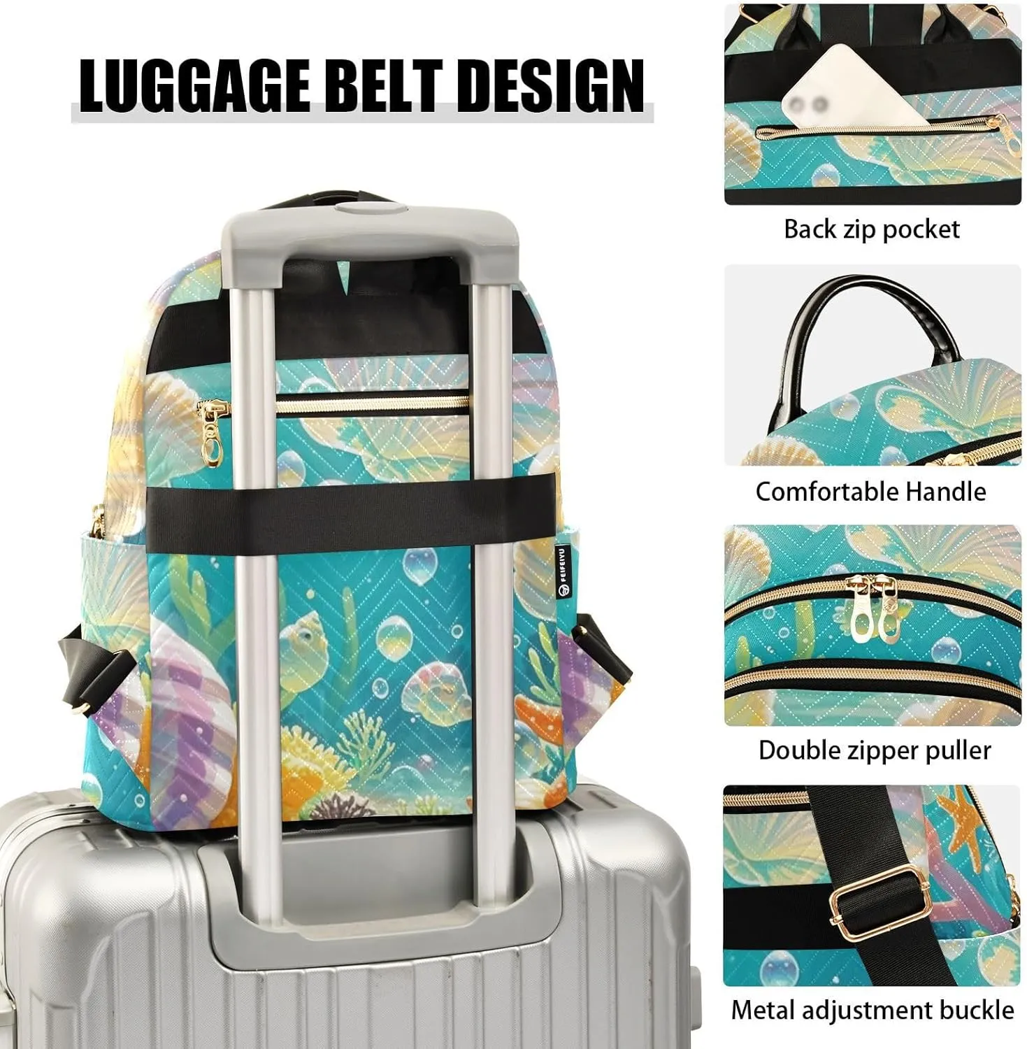 Mini Backpack Quilted Purse for Womens Small Backpack Daypack Starfish Pattern for Travel Daily Camping,Multi12