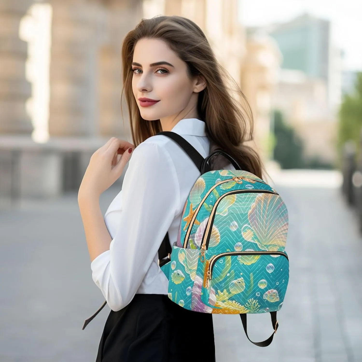Mini Backpack Quilted Purse for Womens Small Backpack Daypack Starfish Pattern for Travel Daily Camping,Multi12