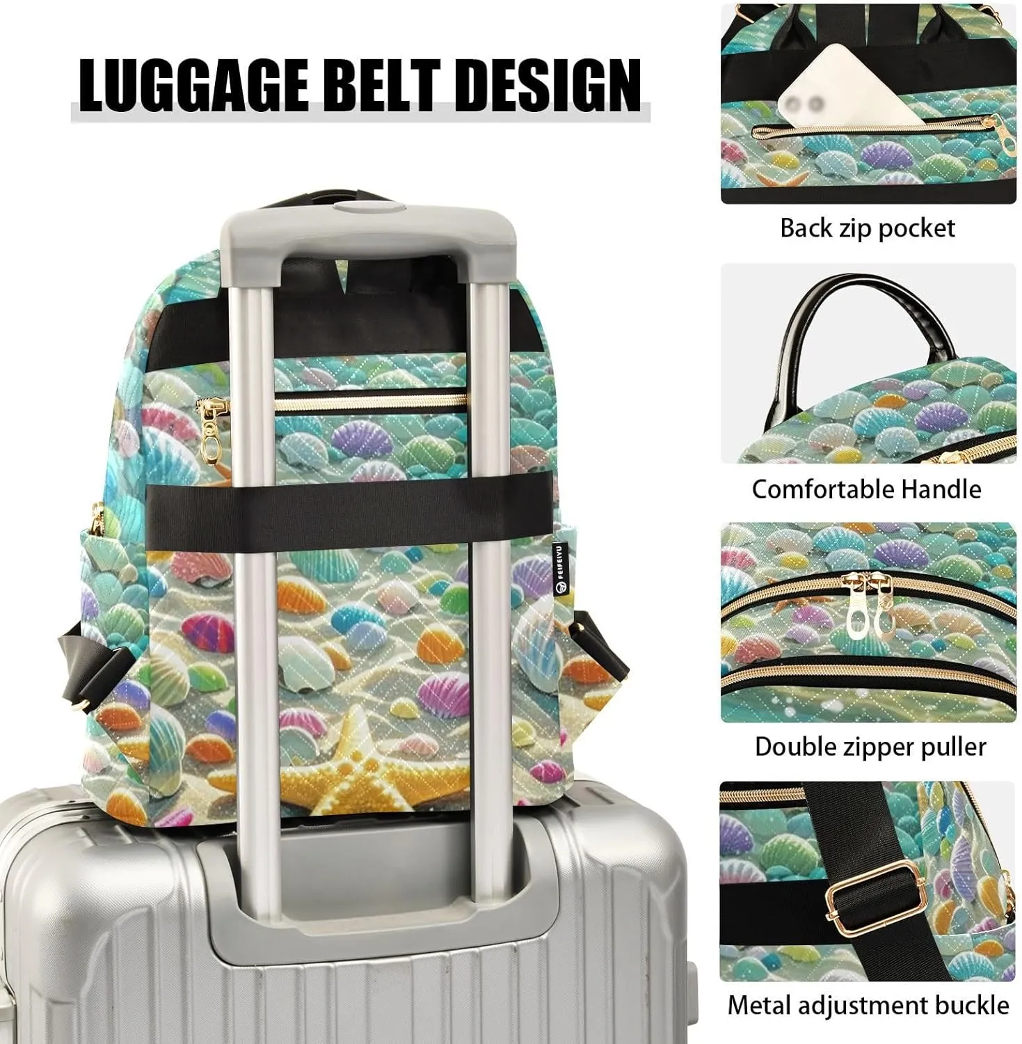 Mini Backpack Quilted Purse for Womens Small Backpack Daypack Starfish Print for Travel Daily Camping,Multi2