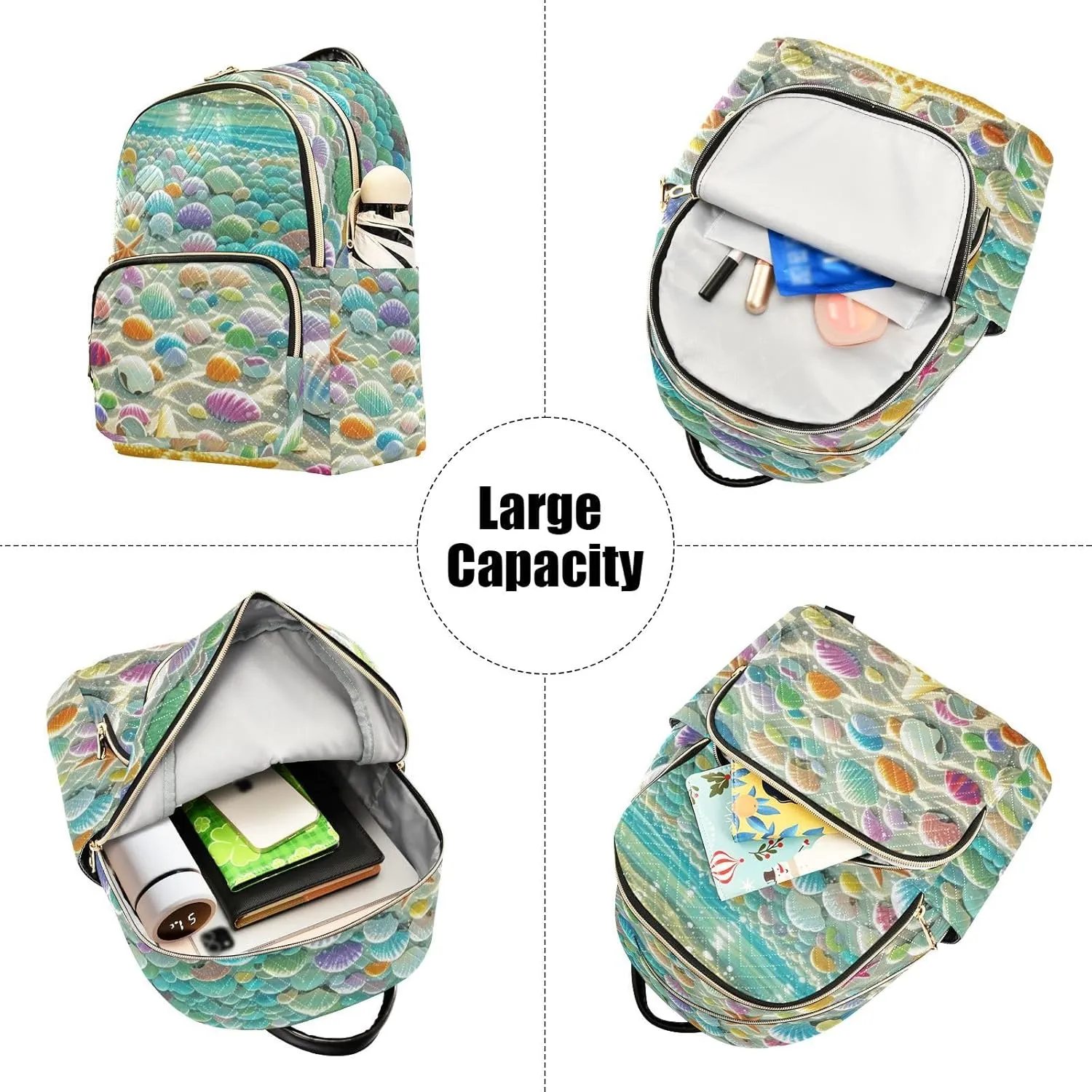 Mini Backpack Quilted Purse for Womens Small Backpack Daypack Starfish Print for Travel Daily Camping,Multi2