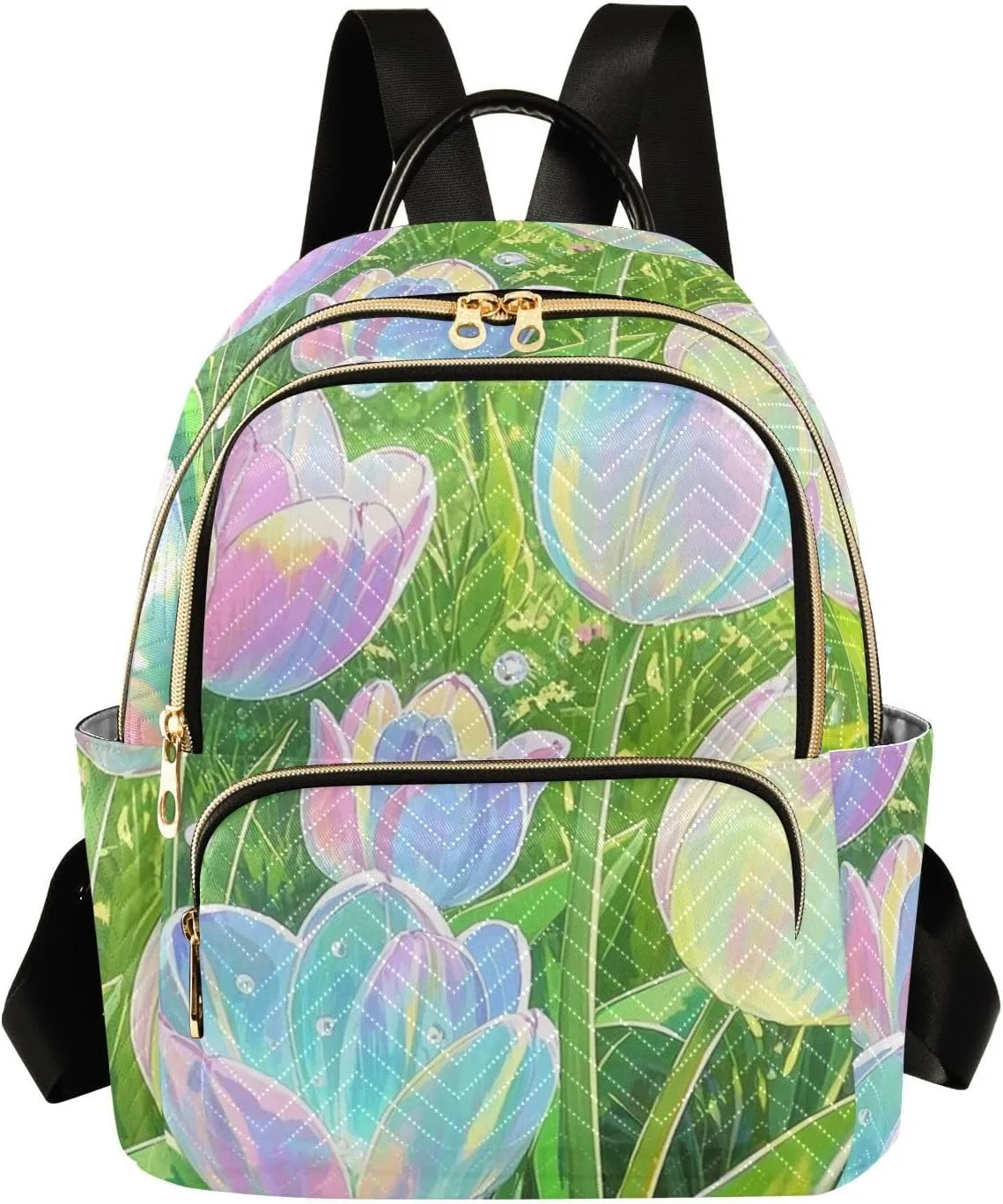 Mini Backpack Quilted Purse for Womens Small Backpack Daypack Tulips Design for Travel Daily Work,Multi2