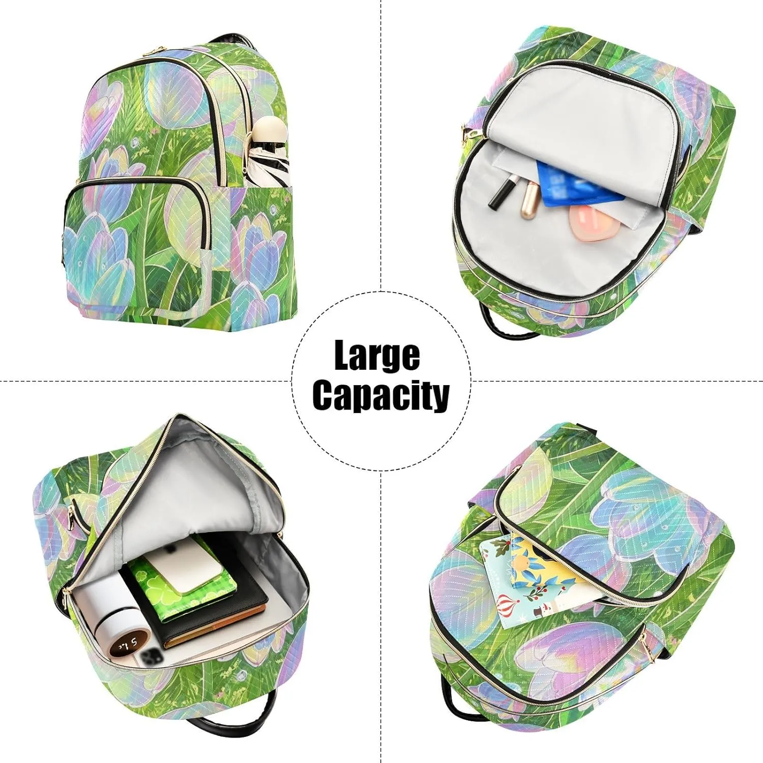 Mini Backpack Quilted Purse for Womens Small Backpack Daypack Tulips Design for Travel Daily Work,Multi2