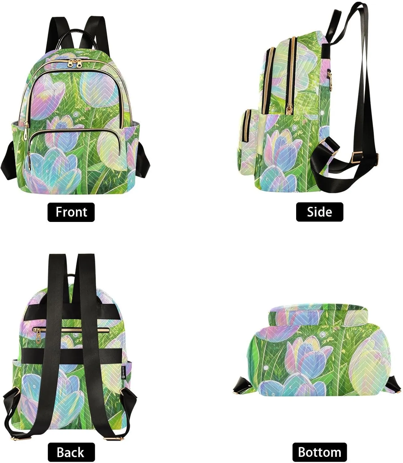 Mini Backpack Quilted Purse for Womens Small Backpack Daypack Tulips Design for Travel Daily Work,Multi2
