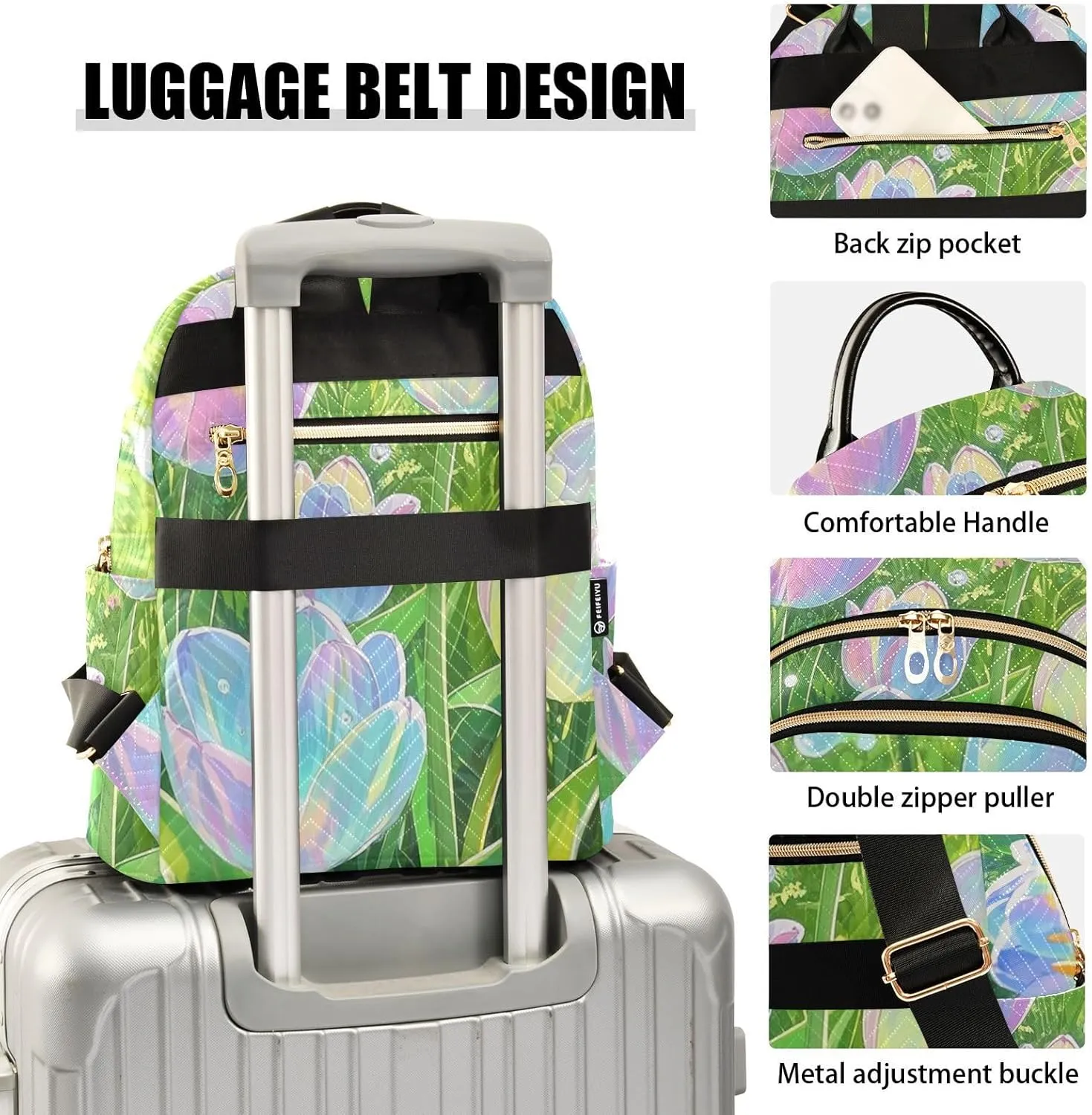 Mini Backpack Quilted Purse for Womens Small Backpack Daypack Tulips Design for Travel Daily Work,Multi2