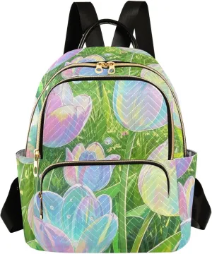 Mini Backpack Quilted Purse for Womens Small Backpack Daypack Tulips Design for Travel Daily Work,Multi2