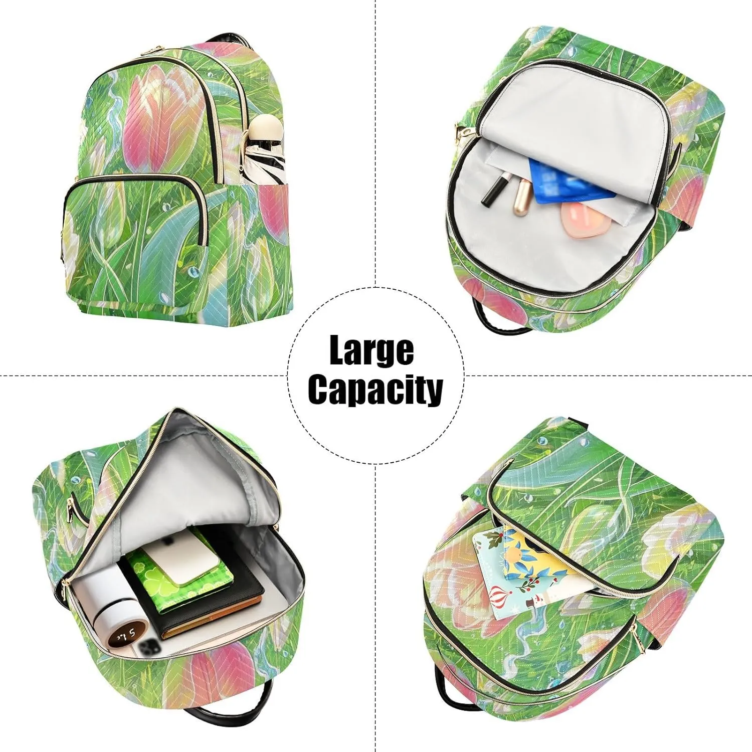 Mini Backpack Quilted Purse for Womens Small Backpack Daypack Tulips Pattern for Travel Daily Office,Multi10