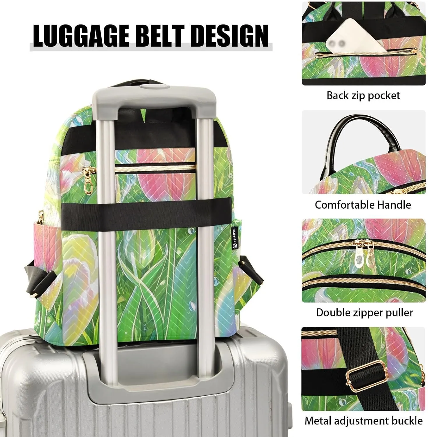 Mini Backpack Quilted Purse for Womens Small Backpack Daypack Tulips Pattern for Travel Daily Office,Multi10