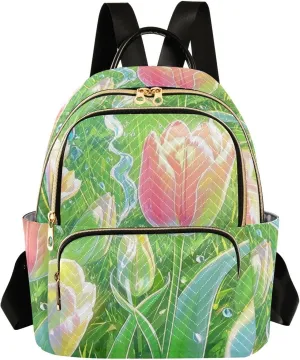 Mini Backpack Quilted Purse for Womens Small Backpack Daypack Tulips Pattern for Travel Daily Office,Multi10