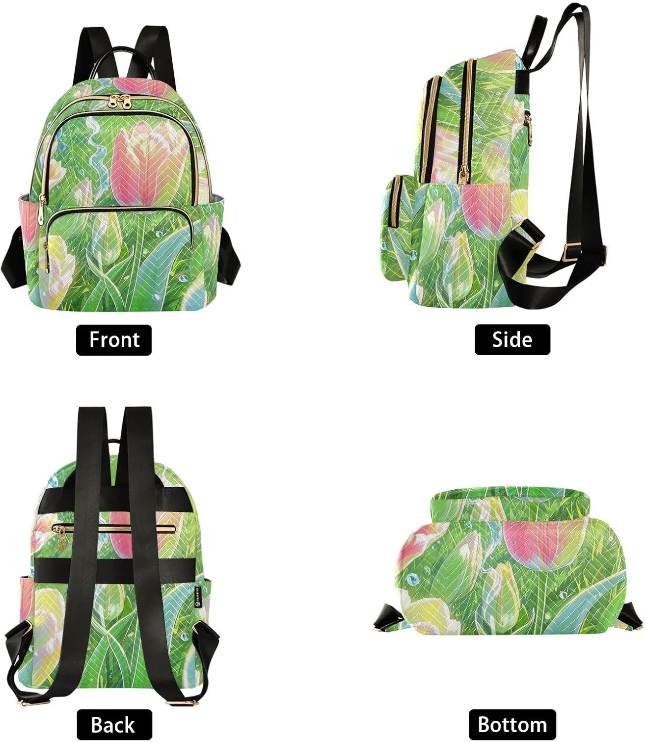 Mini Backpack Quilted Purse for Womens Small Backpack Daypack Tulips Pattern for Travel Daily Office,Multi10