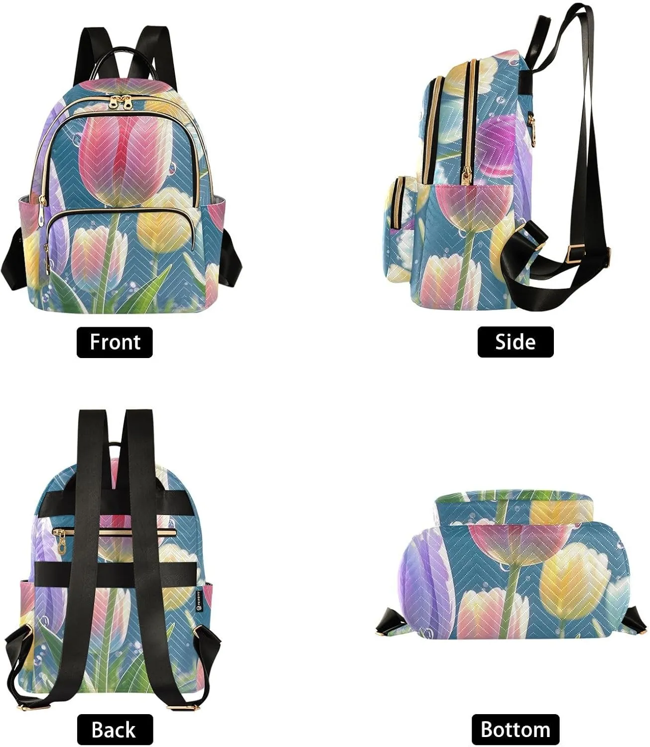Mini Backpack Quilted Purse for Womens Small Backpack Daypack Tulips Pattern for Travel Daily Office,Multi11