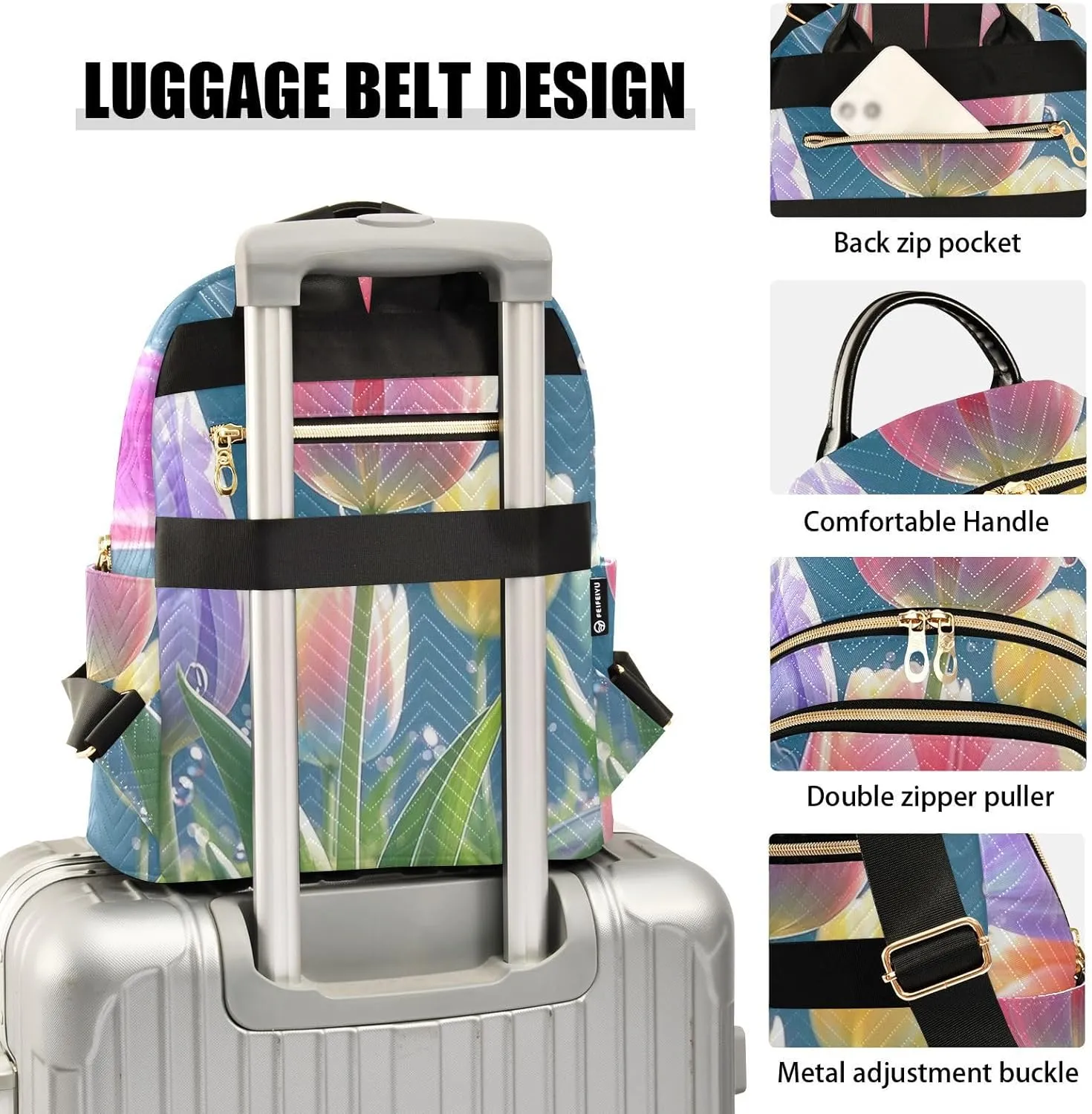 Mini Backpack Quilted Purse for Womens Small Backpack Daypack Tulips Pattern for Travel Daily Office,Multi11