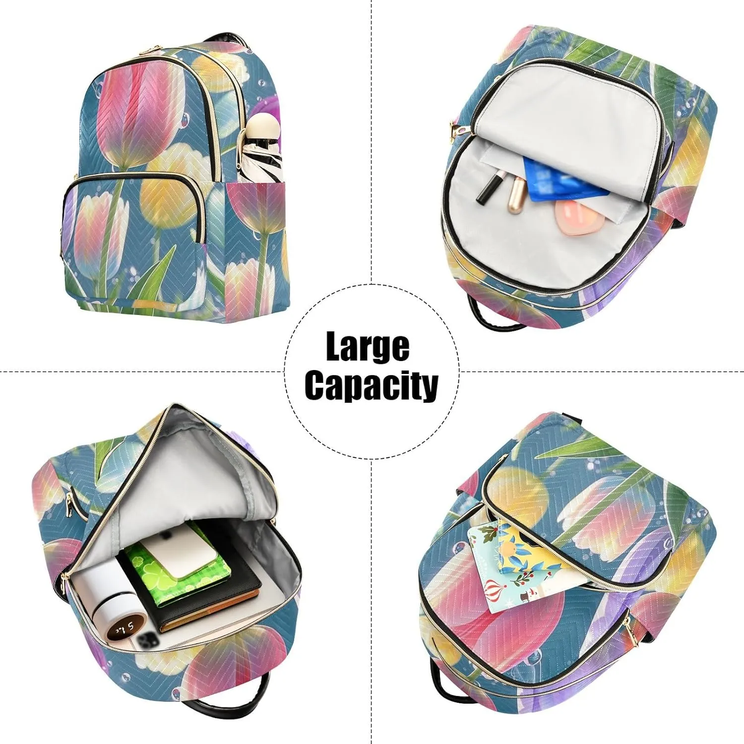 Mini Backpack Quilted Purse for Womens Small Backpack Daypack Tulips Pattern for Travel Daily Office,Multi11