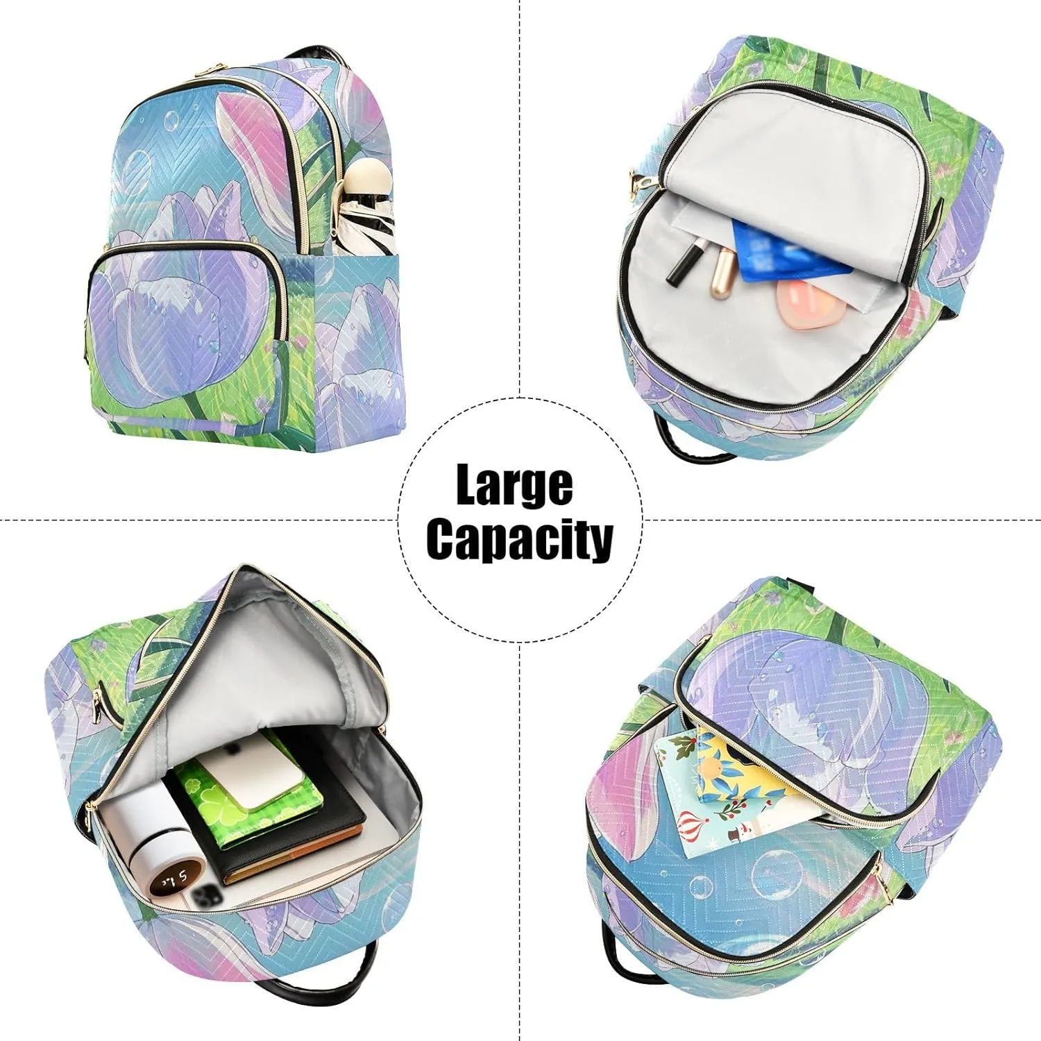 Mini Backpack Quilted Purse for Womens Small Backpack Daypack Tulips Pattern for Travel Daily Work,Multi12