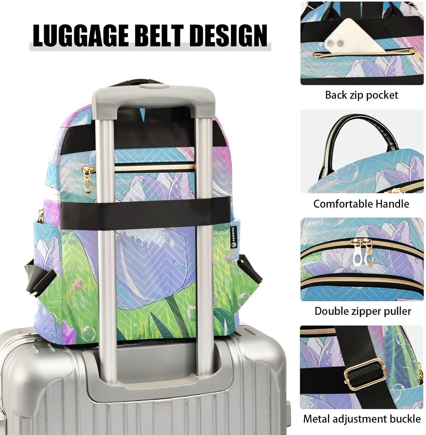 Mini Backpack Quilted Purse for Womens Small Backpack Daypack Tulips Pattern for Travel Daily Work,Multi12