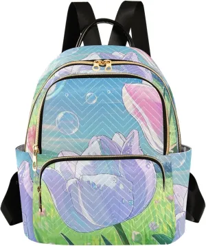 Mini Backpack Quilted Purse for Womens Small Backpack Daypack Tulips Pattern for Travel Daily Work,Multi12