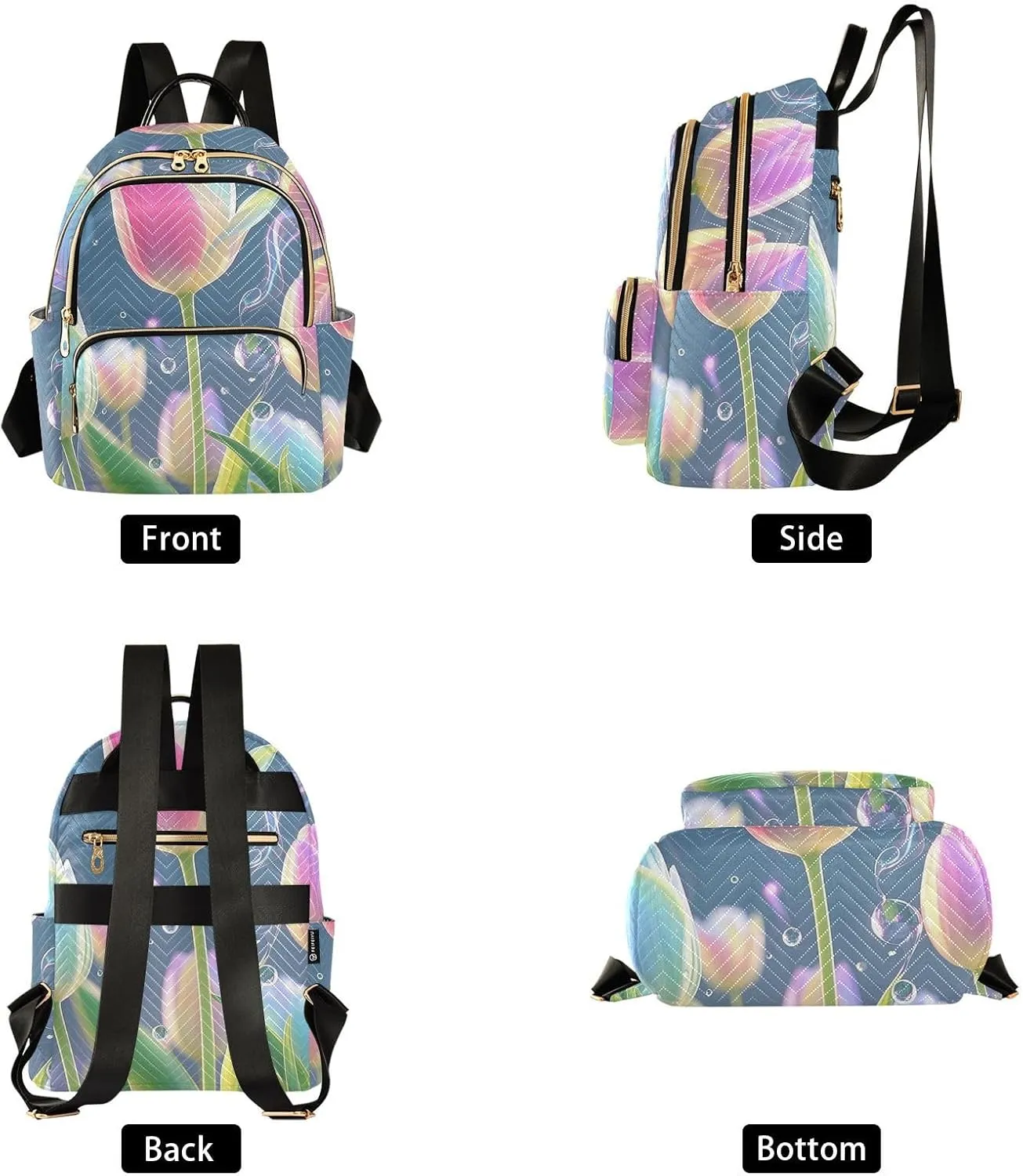 Mini Backpack Quilted Purse for Womens Small Backpack Daypack Tulips Print for Travel Daily Office,Multi1