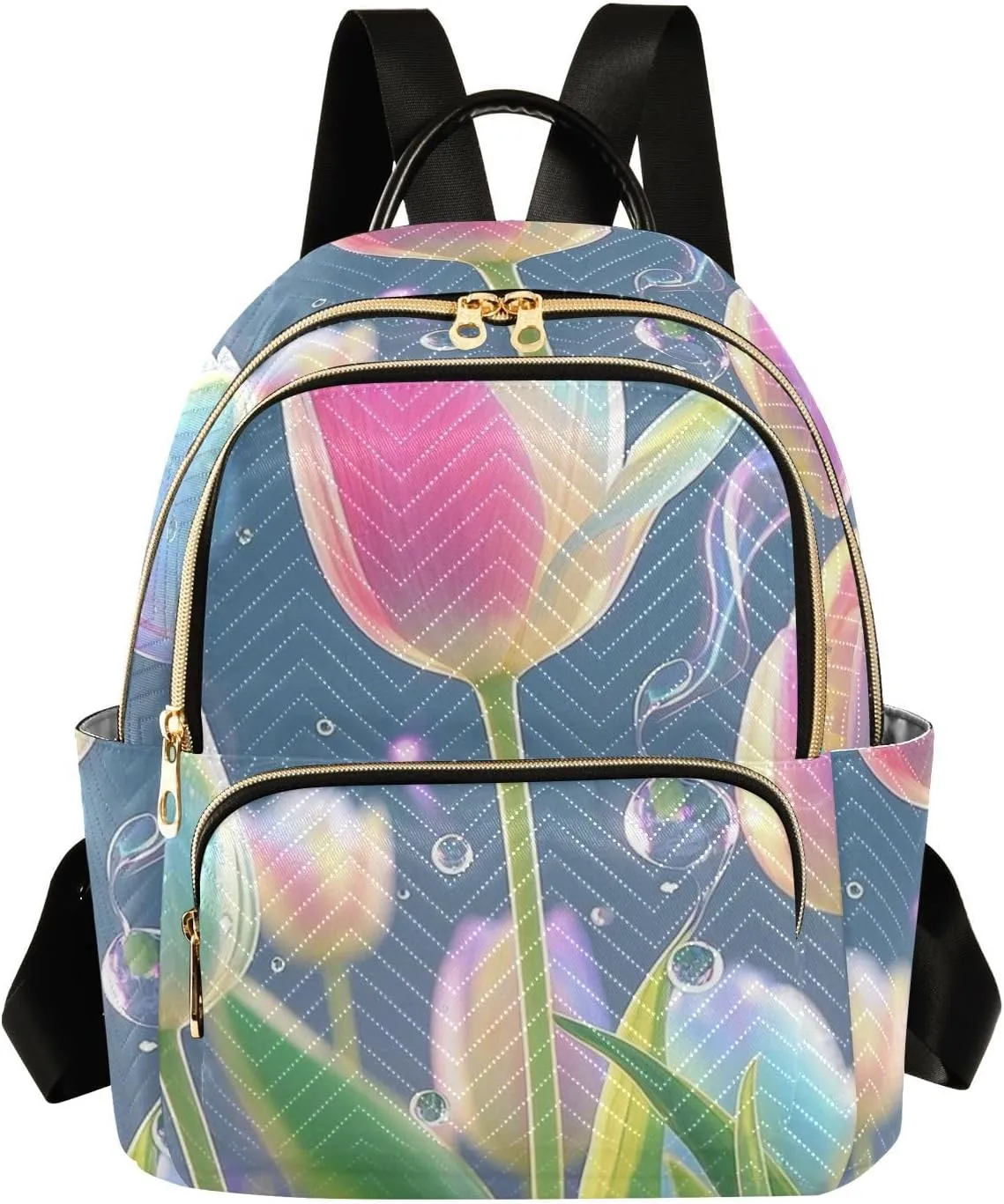 Mini Backpack Quilted Purse for Womens Small Backpack Daypack Tulips Print for Travel Daily Office,Multi1