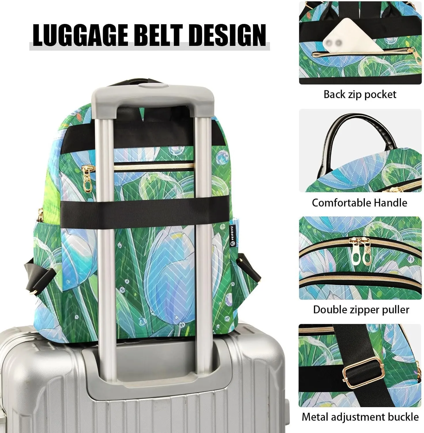 Mini Backpack Quilted Purse for Womens Small Backpack Daypack Tulips Print for Travel Daily Office,Multi3