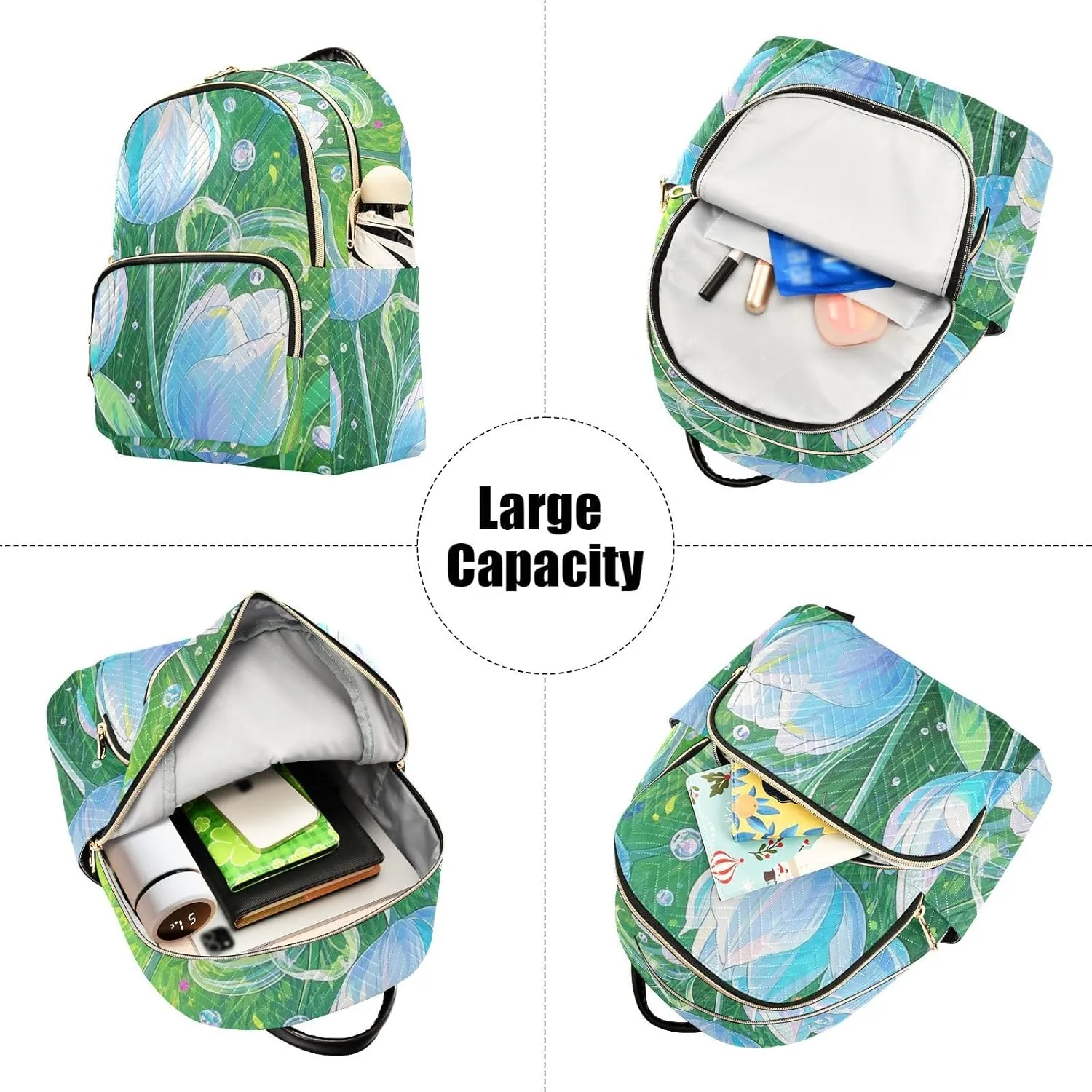 Mini Backpack Quilted Purse for Womens Small Backpack Daypack Tulips Print for Travel Daily Office,Multi3