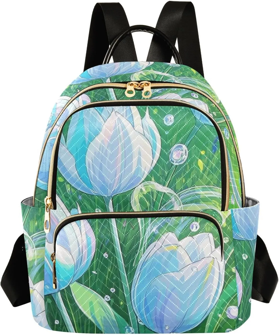 Mini Backpack Quilted Purse for Womens Small Backpack Daypack Tulips Print for Travel Daily Office,Multi3