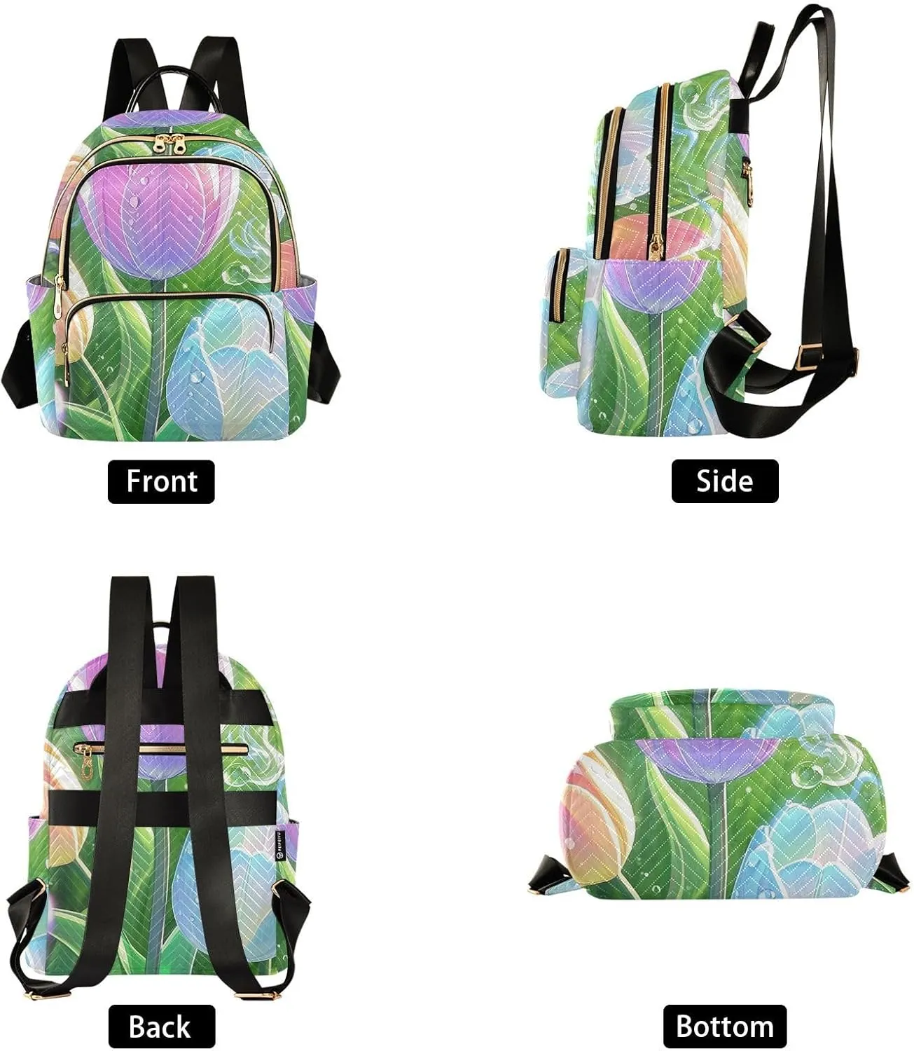 Mini Backpack Quilted Purse for Womens Small Backpack Daypack Tulips Print for Travel Daily Work,Multi10