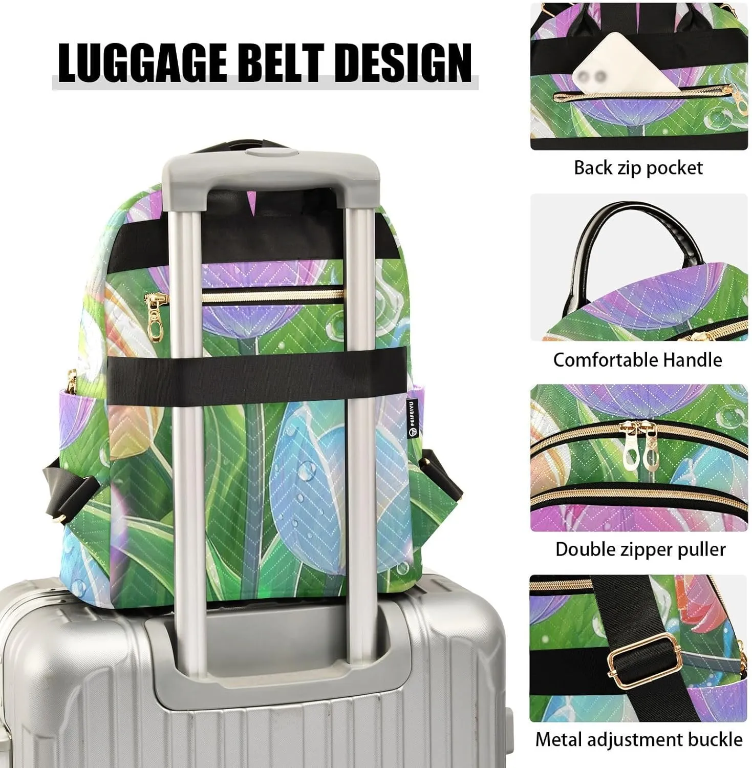 Mini Backpack Quilted Purse for Womens Small Backpack Daypack Tulips Print for Travel Daily Work,Multi10