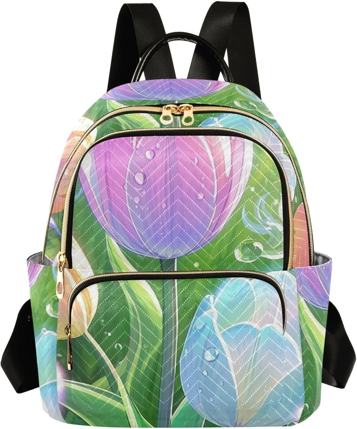 Mini Backpack Quilted Purse for Womens Small Backpack Daypack Tulips Print for Travel Daily Work,Multi10