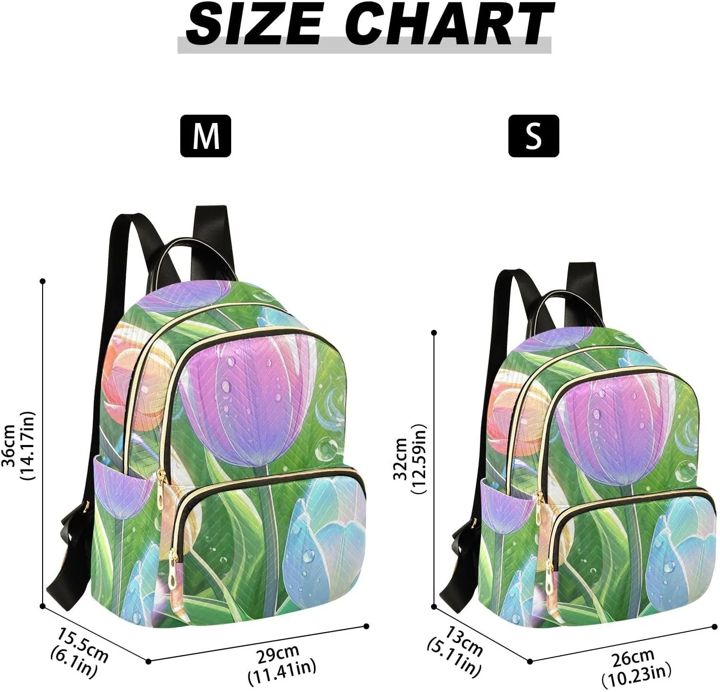 Mini Backpack Quilted Purse for Womens Small Backpack Daypack Tulips Print for Travel Daily Work,Multi10
