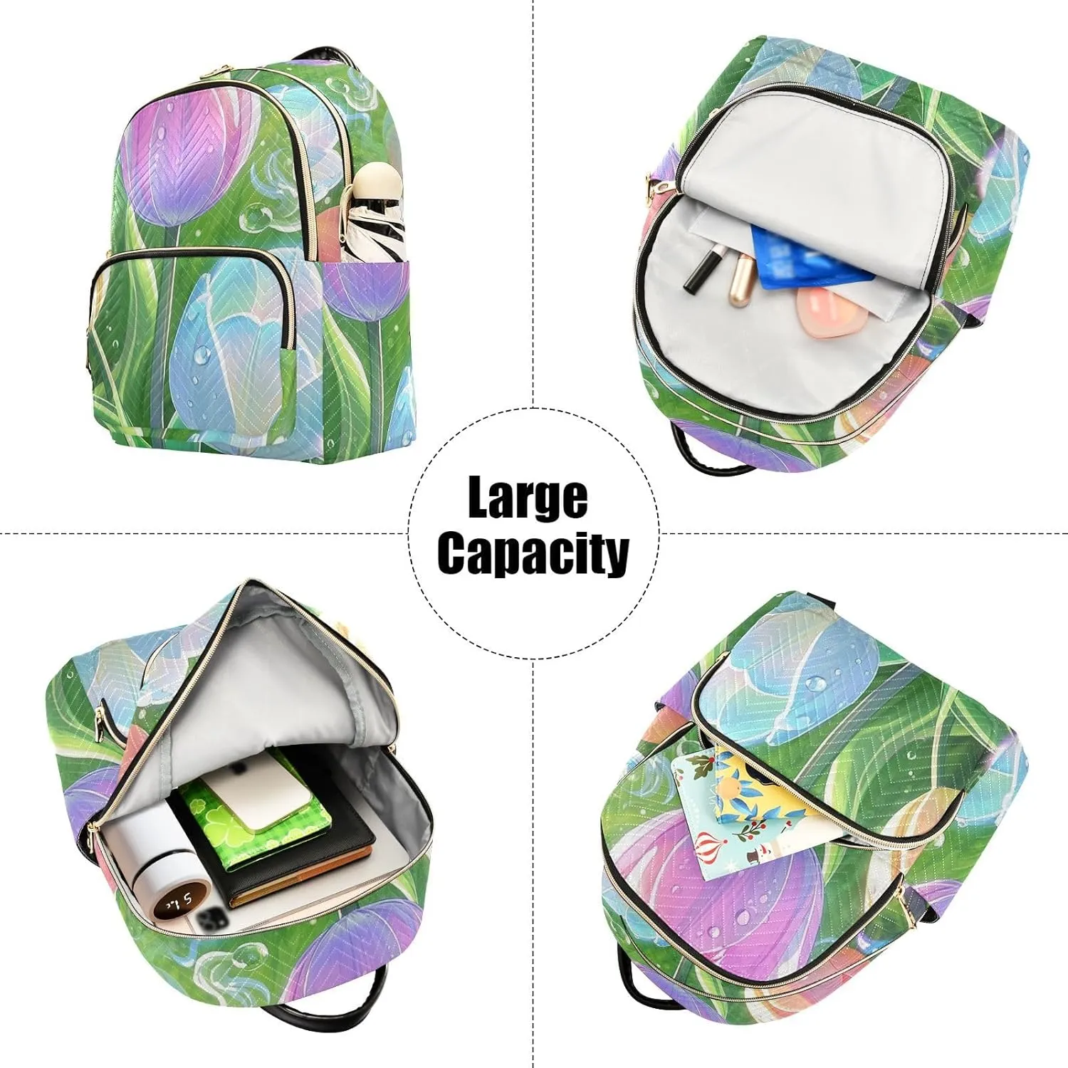 Mini Backpack Quilted Purse for Womens Small Backpack Daypack Tulips Print for Travel Daily Work,Multi10