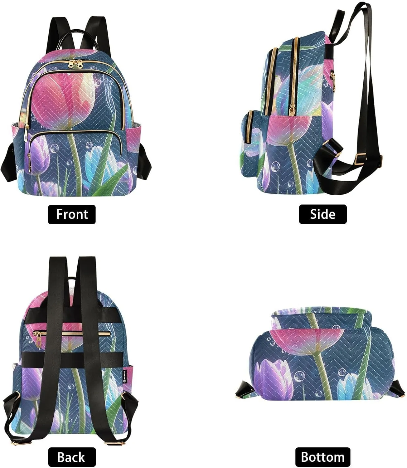 Mini Backpack Quilted Purse for Womens Small Backpack Daypack Tulips Print for Travel Daily Work,Multi2