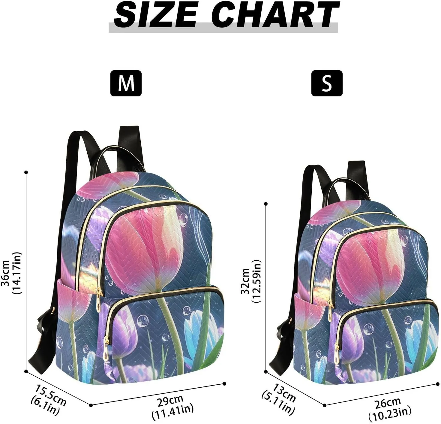 Mini Backpack Quilted Purse for Womens Small Backpack Daypack Tulips Print for Travel Daily Work,Multi2