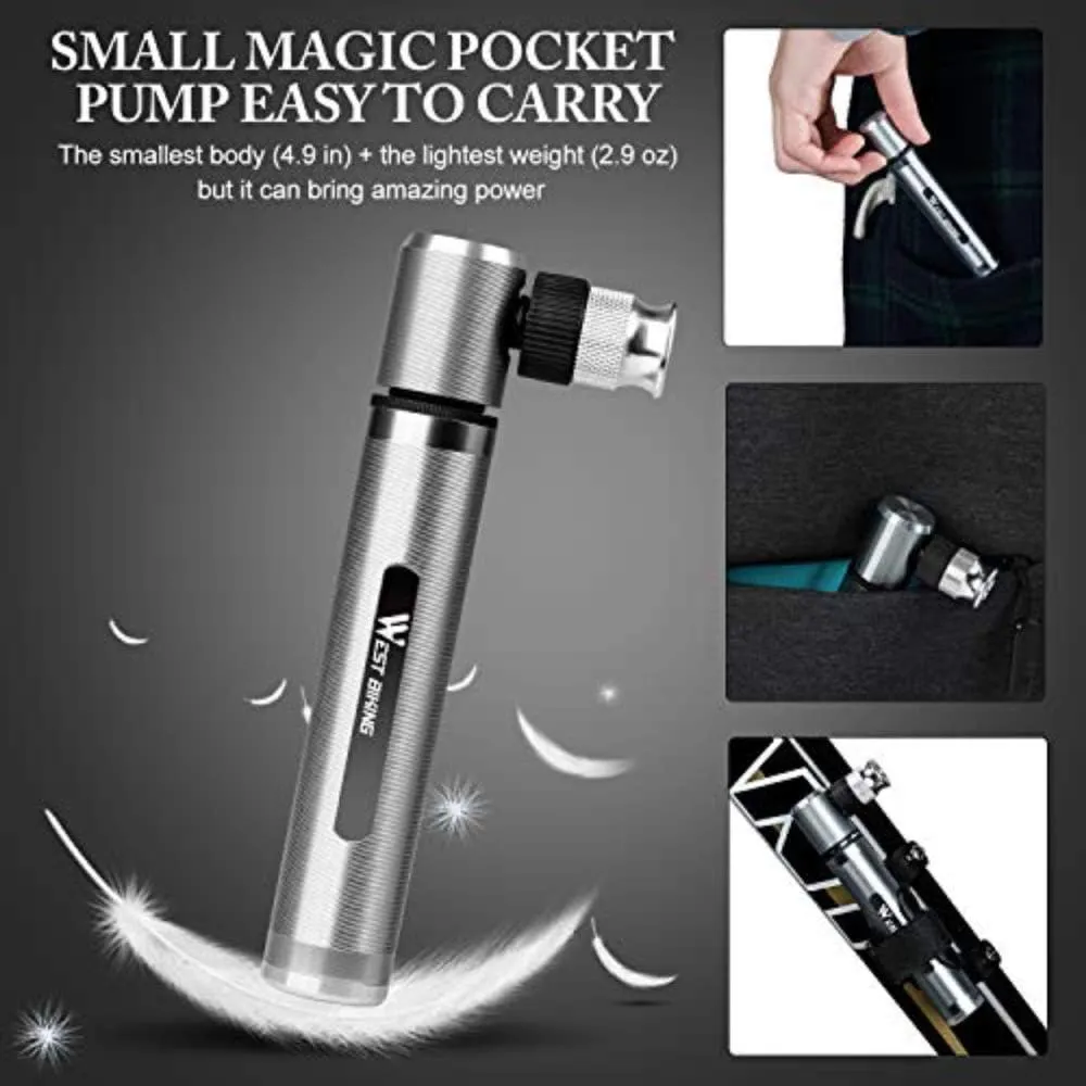 Mini Bike Pump Fits Presta Schrader 160 PSI Includes Mount Kit Compact Light Bicycle Tire Pump for Road,Mountain and BMX Bikes