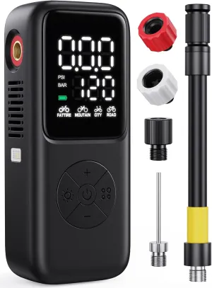 Mini Bike Tire Pump with Guage,120 PSI Portable Auto Stop Electric Bicycle Pump with Presta and Schrader, Valve for Road Bicycle, Mountain Bike, Motorcycle, E-Bike,Sports Ball