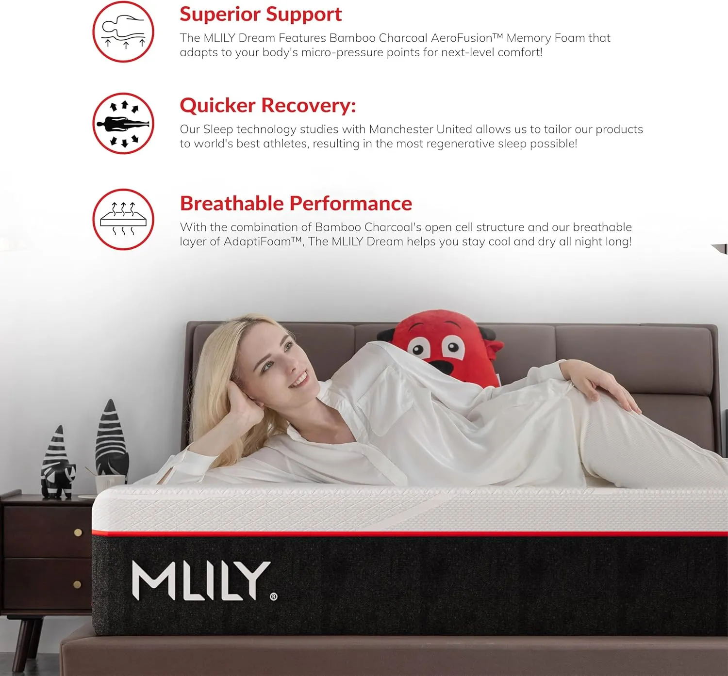 MLILY Queen Mattress Bed, Manchester United 10 Inch Memory Foam Mattress, Cool Sleep & Pressure Relief, Made in The USA of US Foam and Global Materials, White