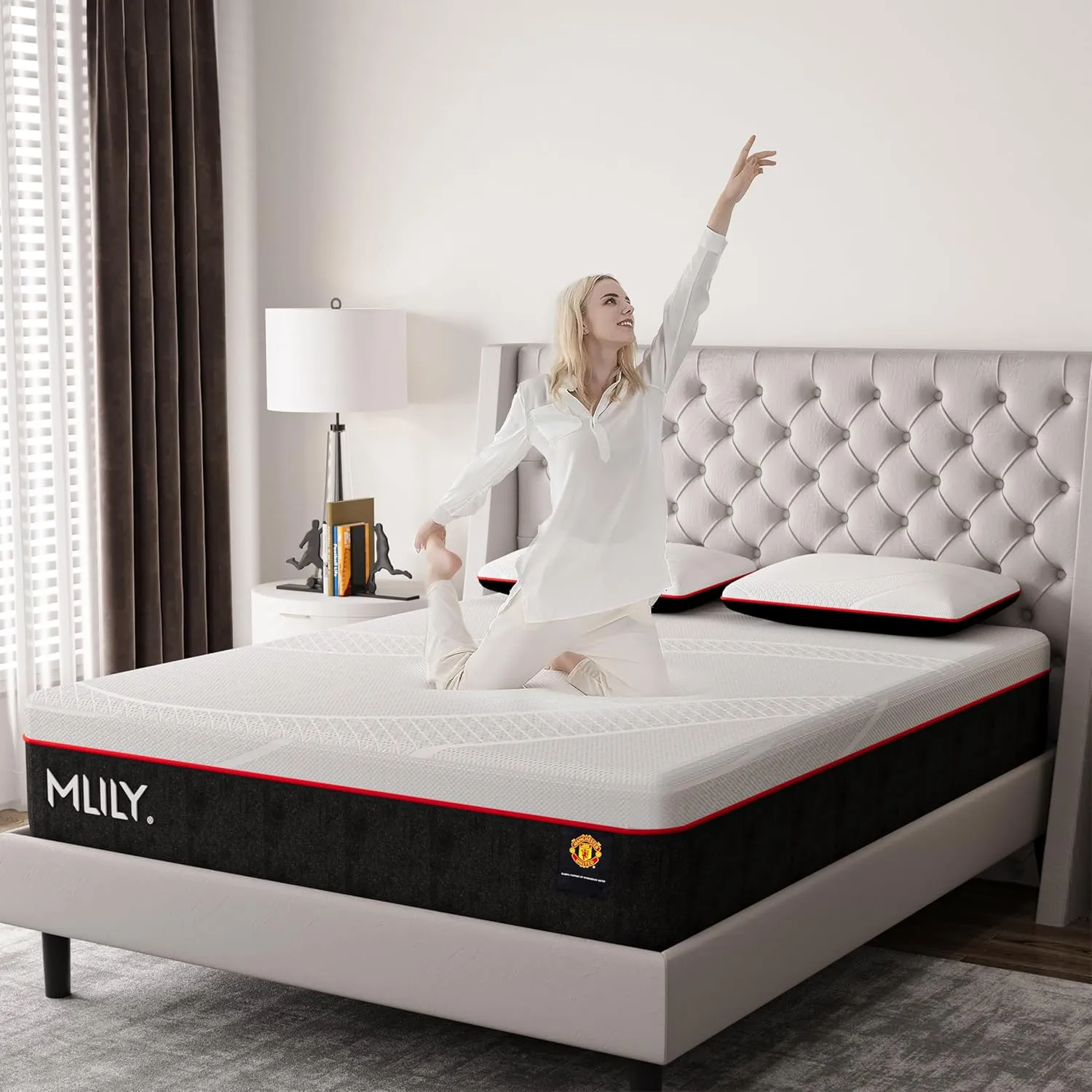 MLILY Queen Mattress Bed, Manchester United 10 Inch Memory Foam Mattress, Cool Sleep & Pressure Relief, Made in The USA of US Foam and Global Materials, White