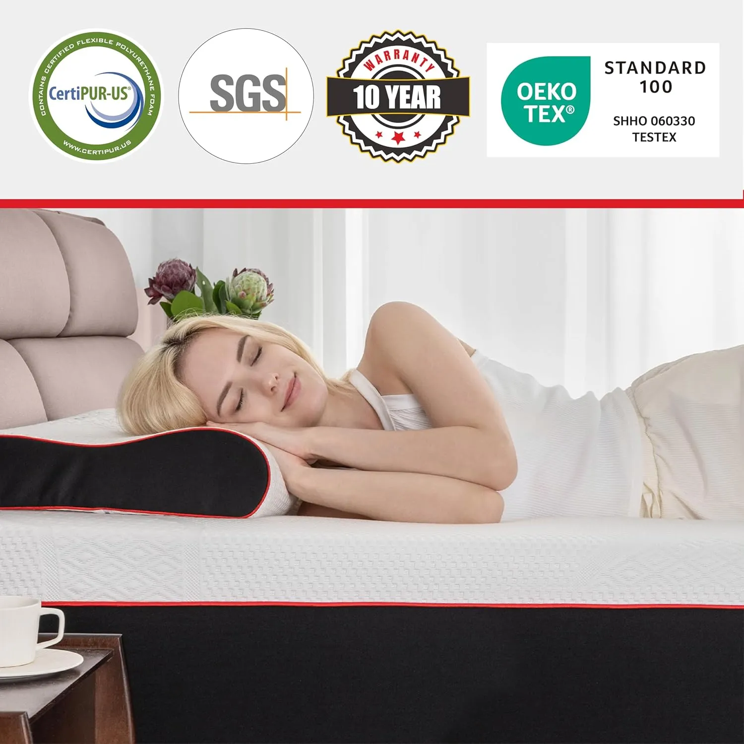MLILY Queen Mattress Bed, Manchester United 10 Inch Memory Foam Mattress, Cool Sleep & Pressure Relief, Made in The USA of US Foam and Global Materials, White