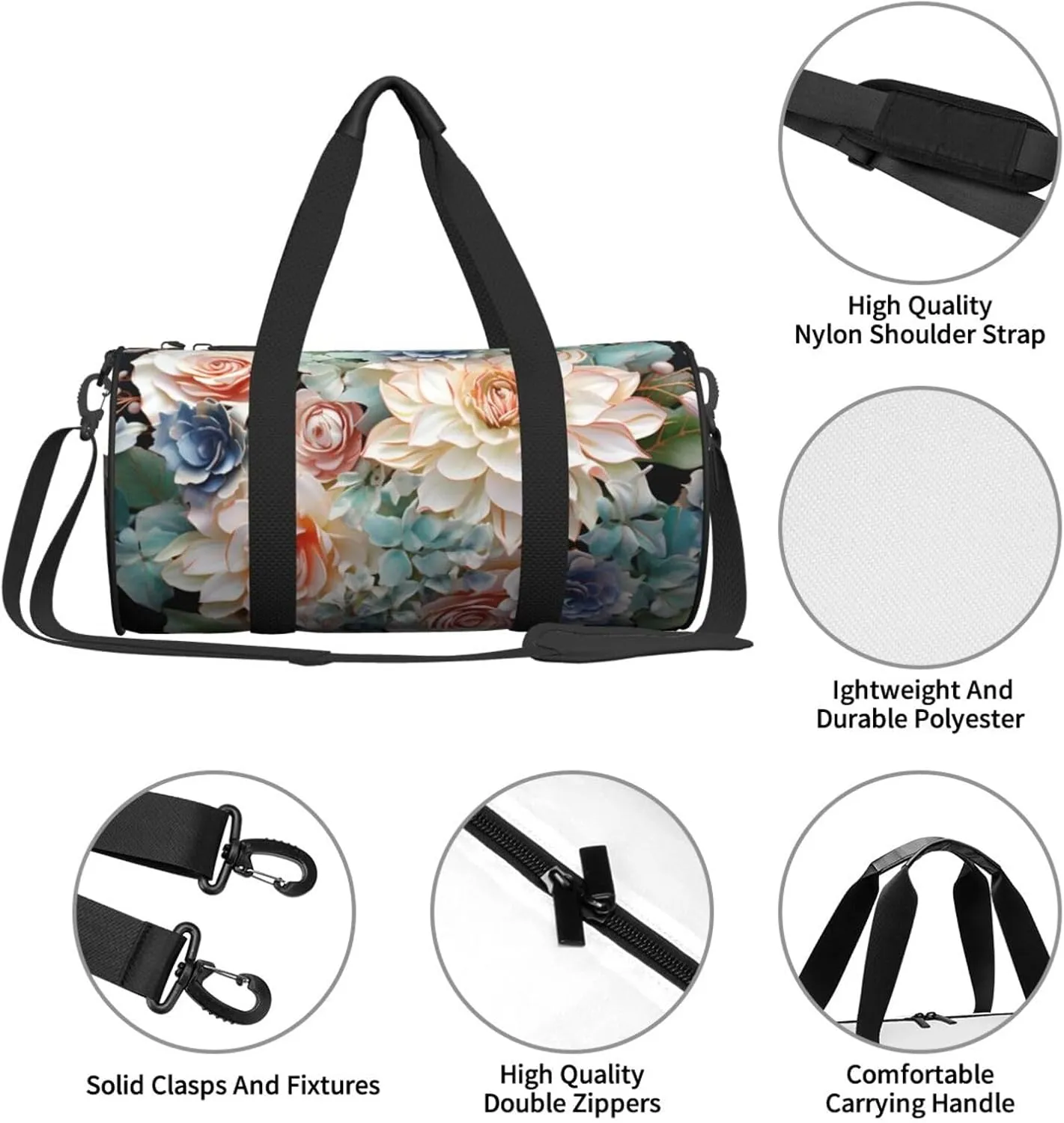 Modern Bohemia Flower Travel Duffle Bag for Men Women Sport Gym Bag Foldable Weekender Bag Carry on Overnight Bag for Travel Swimming Basketball