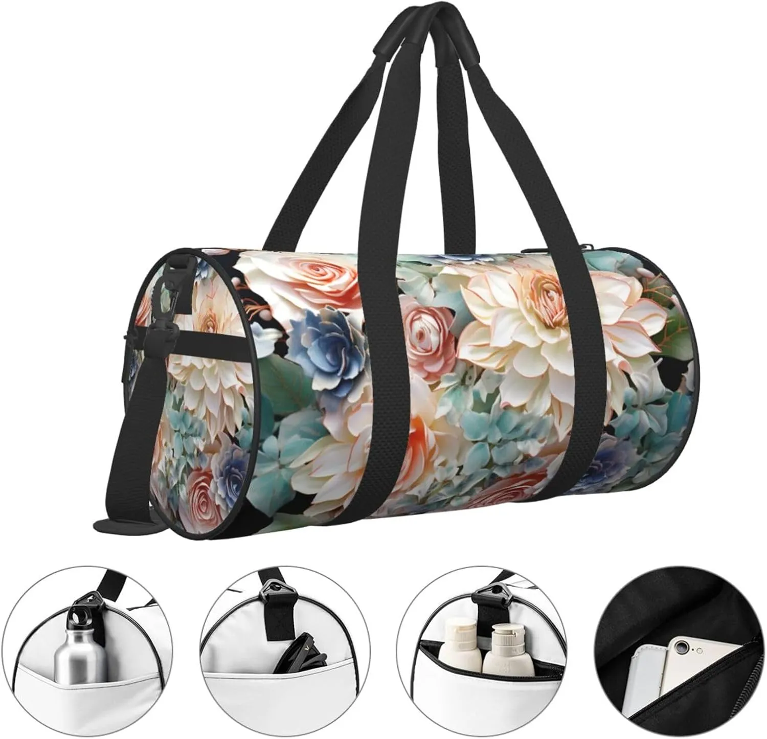 Modern Bohemia Flower Travel Duffle Bag for Men Women Sport Gym Bag Foldable Weekender Bag Carry on Overnight Bag for Travel Swimming Basketball
