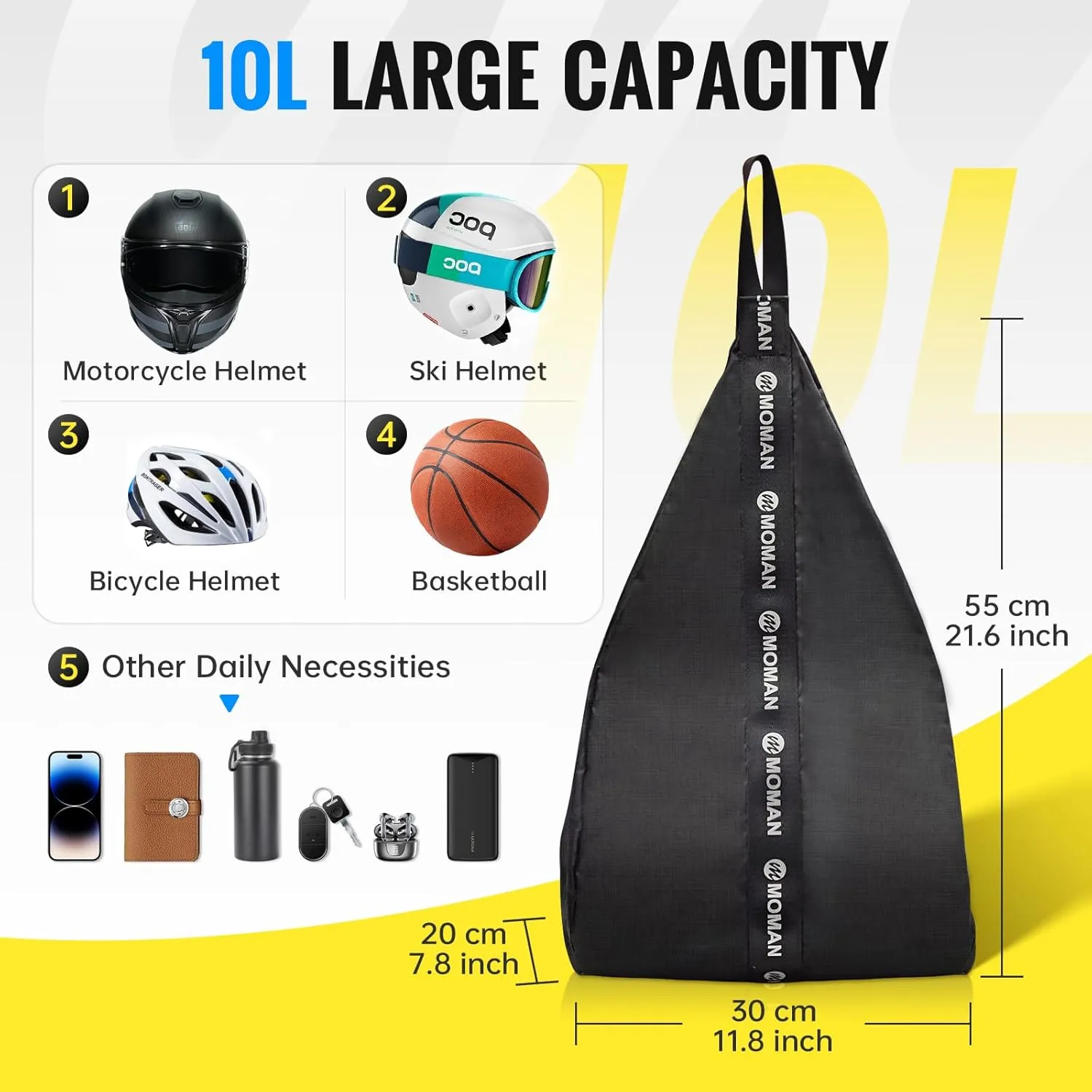 Moman Motorcycle Helmet Bag, B1 Motorbike Backpack Reflective Large Capacity Helmet Storage Shoulder Bag Motorcycle Accessories for Travel Riding Cycling Bicycle Basketball