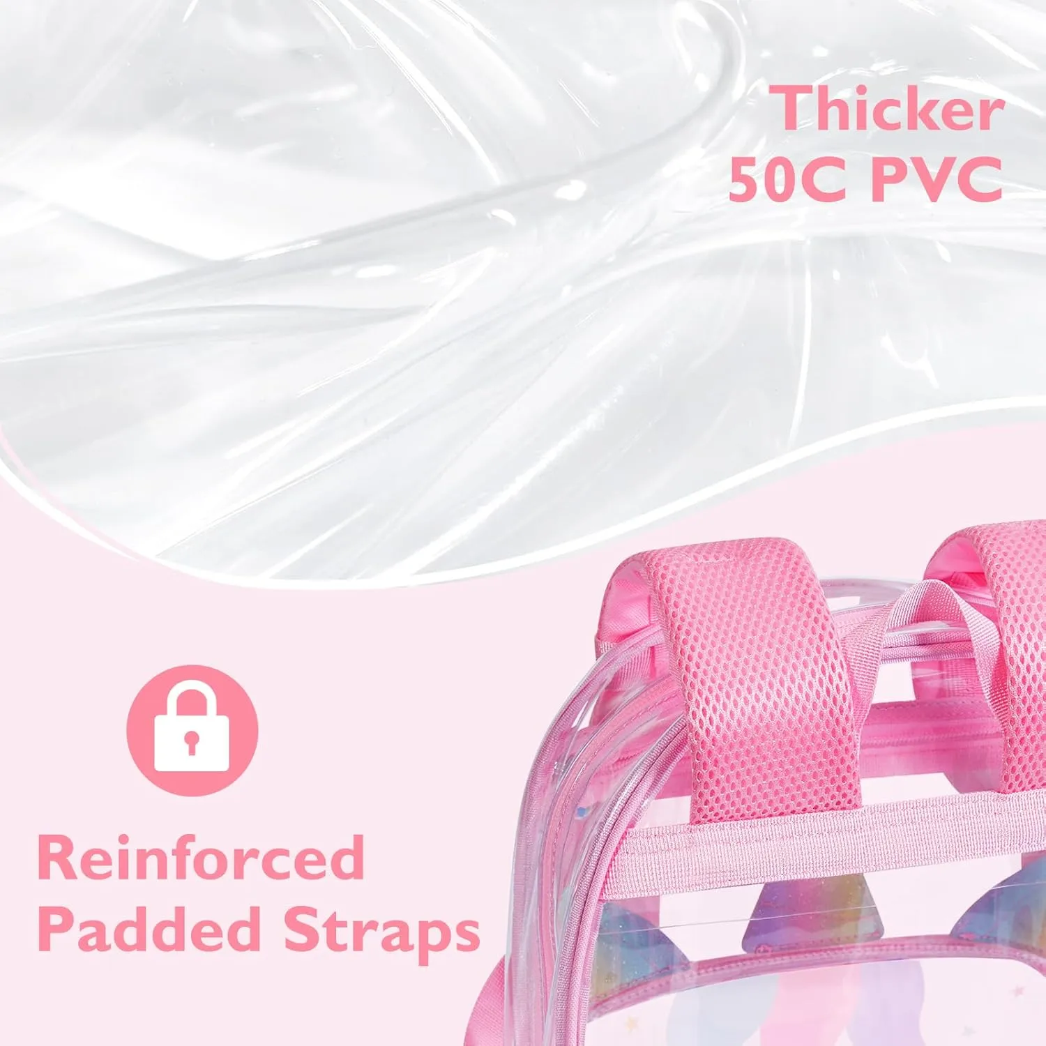 mommore Clear Backpack for Kids Unicorn Backpack for Girls 4-8 Water-Resistant See Through Cartoon Toddler Bookbag with Chest Strap for Preschool Kindergarten Travel, Pink