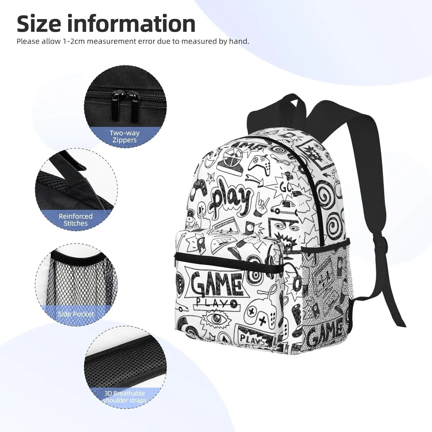 Monochrome Sketch Style Gaming Print Comfortable Backpack,Your Essential Casual Travel Bag For Outdoor Adventures