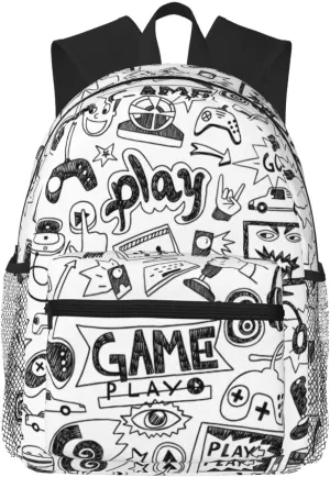 Monochrome Sketch Style Gaming Print Comfortable Backpack,Your Essential Casual Travel Bag For Outdoor Adventures