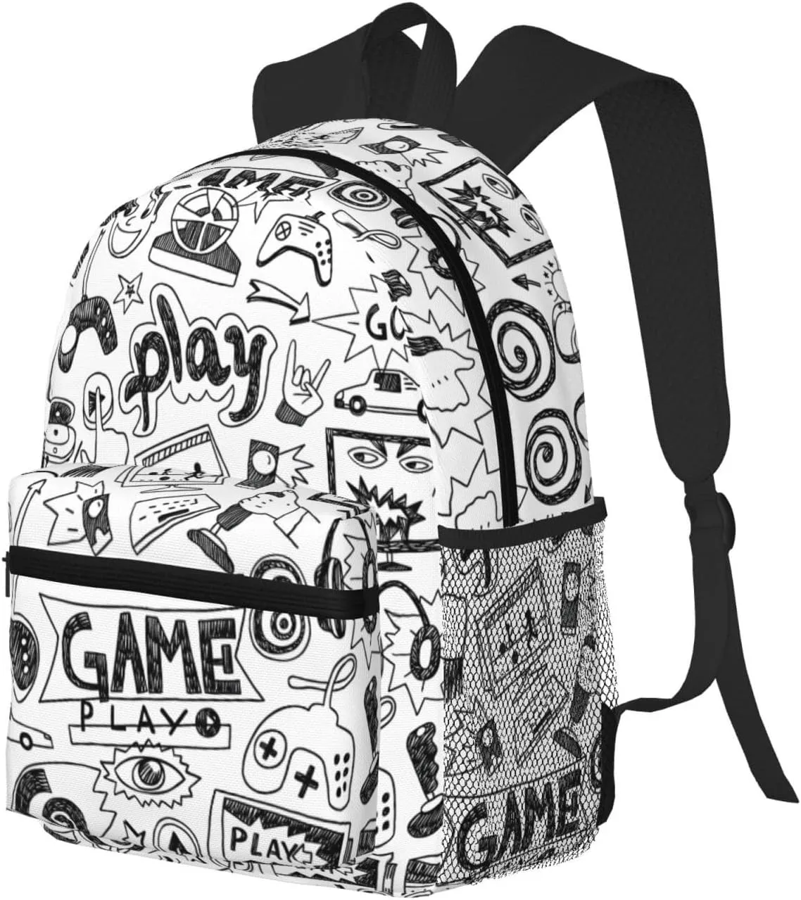 Monochrome Sketch Style Gaming Print Comfortable Backpack,Your Essential Casual Travel Bag For Outdoor Adventures