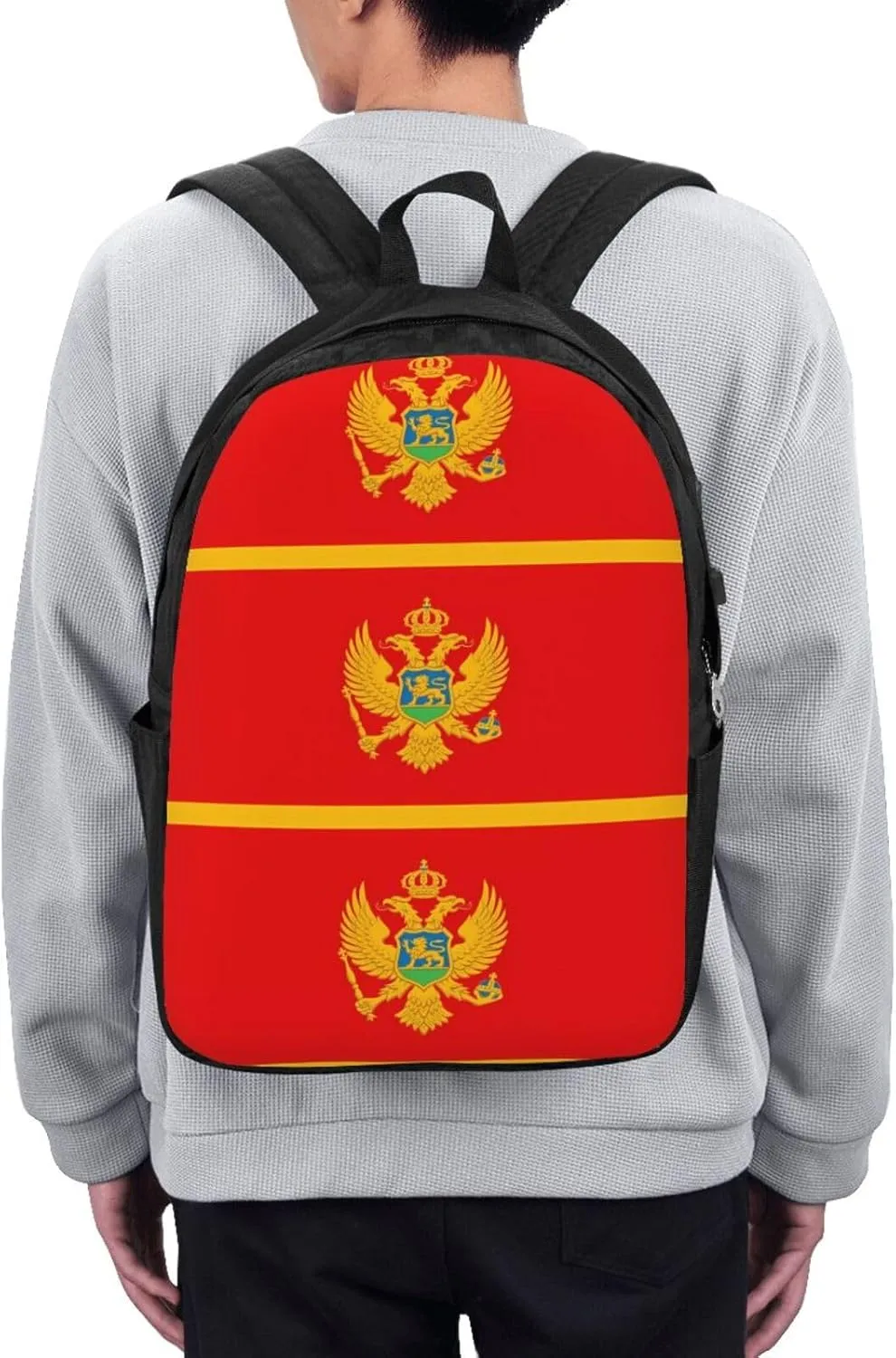 Montenegro Flag Travel Backpack 17-Inch Laptop Backpacks Business Rucksack Casual Sport Daypack with USB Charging Port Carry-on Bag for Camping Biking
