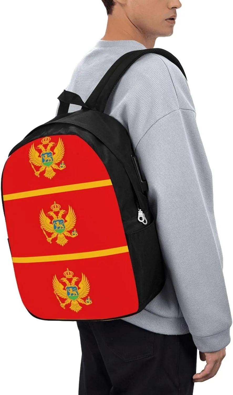 Montenegro Flag Travel Backpack 17-Inch Laptop Backpacks Business Rucksack Casual Sport Daypack with USB Charging Port Carry-on Bag for Camping Biking
